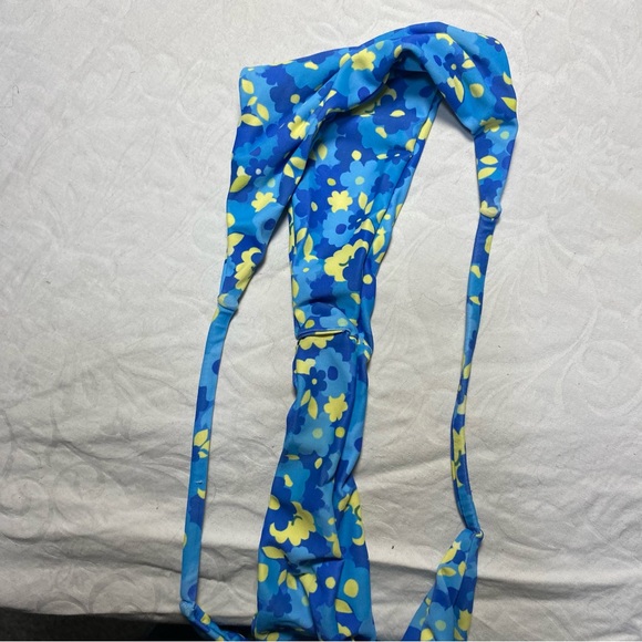 Cute Cheeky Thong Swim Bottoms Swimsuit Bikini Brief Swimwear Blue Floral Side - Picture 2 of 6